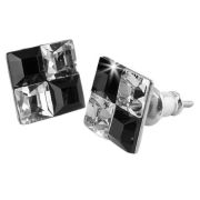  Flbeval, ngyzet, fekete-fehr SWAROVSKI kristllyal, 8 mm, ART CRYSTELLA